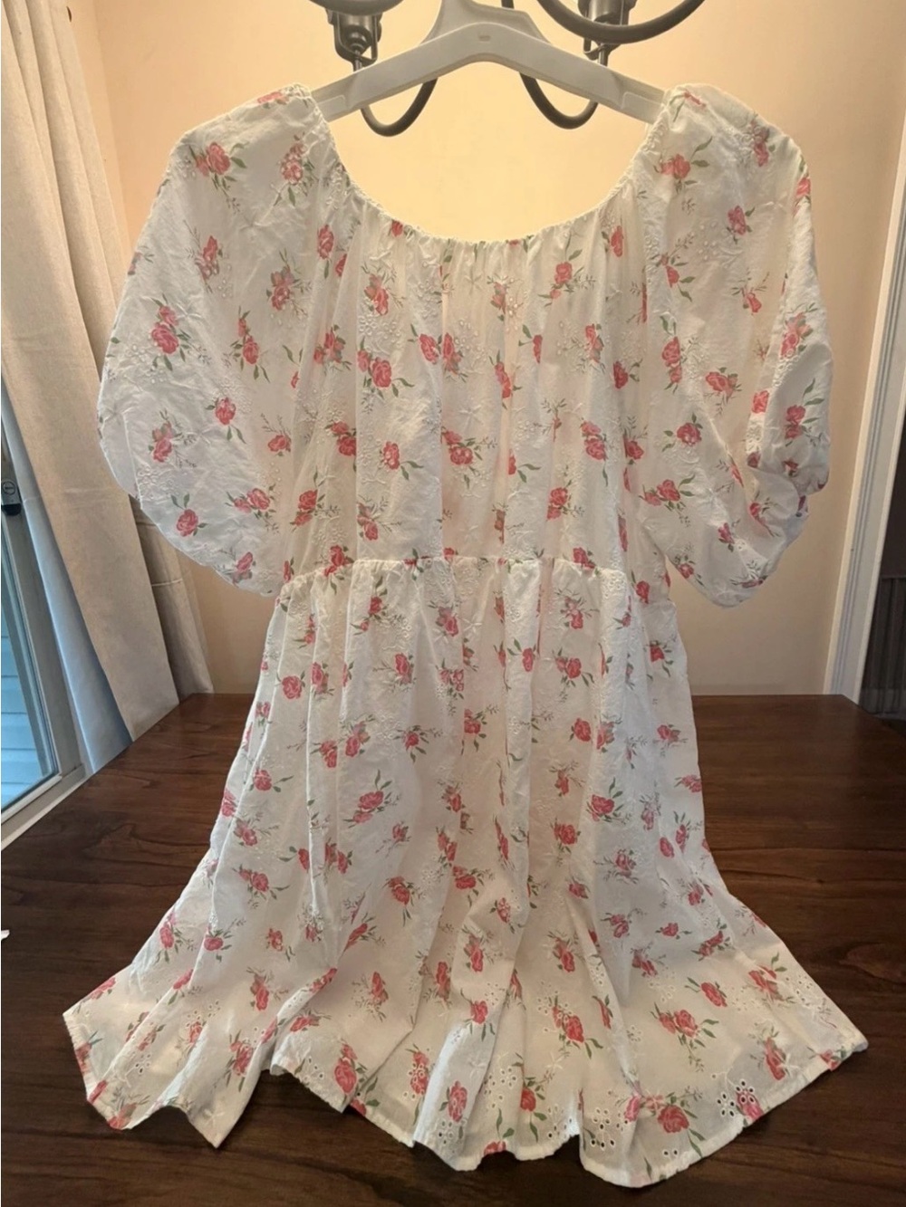 English Factory puff sleeve dress women’s 1X white floral eyelet peasant cottage